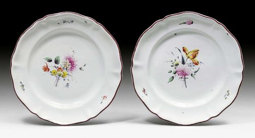PAIR OF FAIENCE PLATES WITH FLORAL PAINTING,Switzerland, mid-18th century D 24 cm. (2)