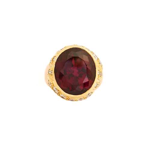 GARNET AND DIAMOND RING, probably BY E. MEISTER.