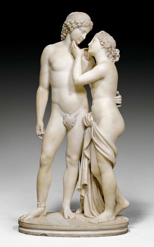 MARBLE GROUP "VENERE E ADONE",Empire, after A. CANOVA (Antonio Canova, Possagno 1757-1822 Venice), Italy circa 1815/30. "Carrara" marble. H 83 cm.