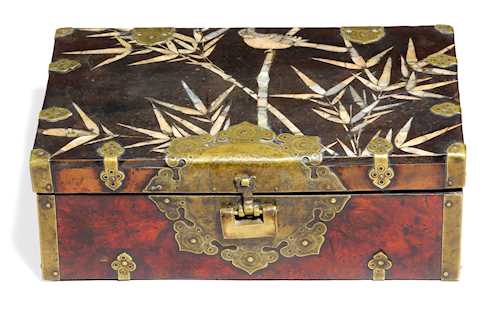 A MOTHER-OF-PEARL INLAID LACQUER BOX.
