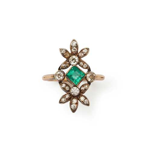 EMERALD AND DIAMOND RING, probably ca. 1910.