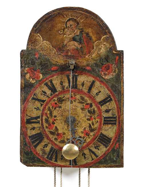 SMALL ONE-HAND IRON CLOCK WITH FRONT PENDULUM