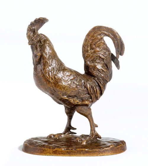 COQ DEBOUT.Bronze finished in a brown patina, signed P.J. MÊNE. Workshop of Mêne-Cain (1879-1908). 11x6.5x13.5 cm.