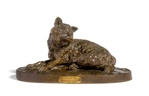 RENARD COUCHÉ.Darkly patinated bronze, signed PJ MÊNE. Workshop of P.J. Mêne (1838-1879). 13.5x8x7 cm.