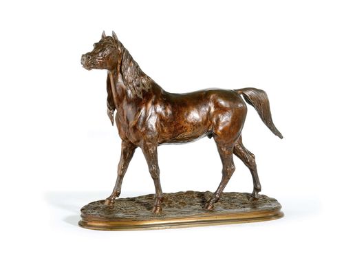 JUMENT NORMANDE SEULE.Bronze finished in a reddish and dark patina, signed P.J. MÊNE. Workshop of Mêne-Cain (1879-1908). 49x18.5x43 cm.