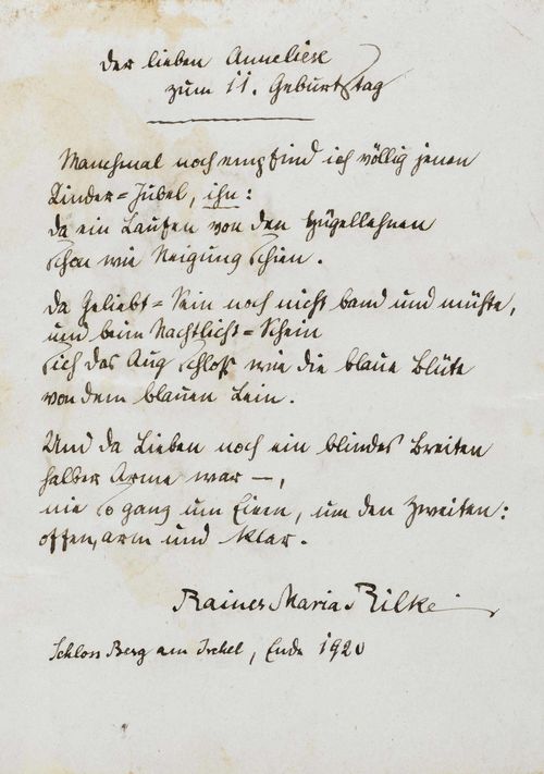 Rilke, Rainer Maria, Lyriker (1875-1926).