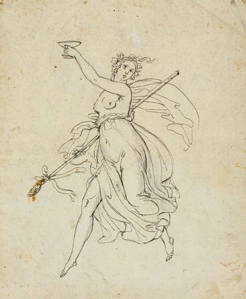 Attributed to PINELLI, BARTOLOMEO (1781 Rome 1835), Bacchante. Black pen. 19.7 x 18.3 cm. Provenance: - Galerie Kurt Meissner, Zurich