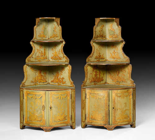 PAIR OF LACQUER WALL ENCOIGNURES,