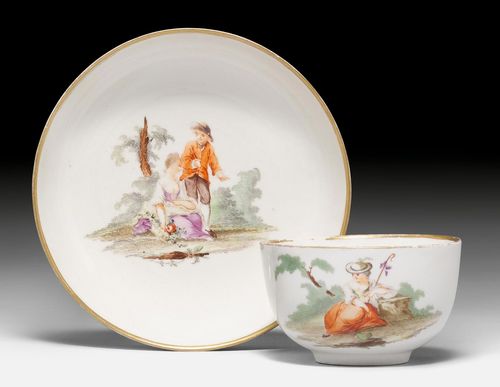 CUP AND SAUCER WITH SHEPHERD SCENES,
