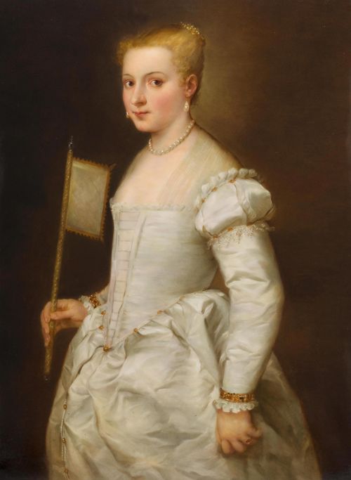 PORCELAIN PLAQUE DEPICTING A 'LADY IN WHITE' AFTER TITIAN,