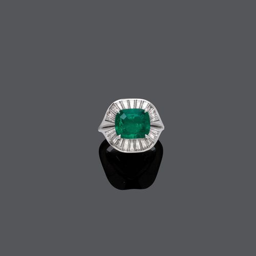 EMERALD AND DIAMOND RING, BY E. MEISTER.