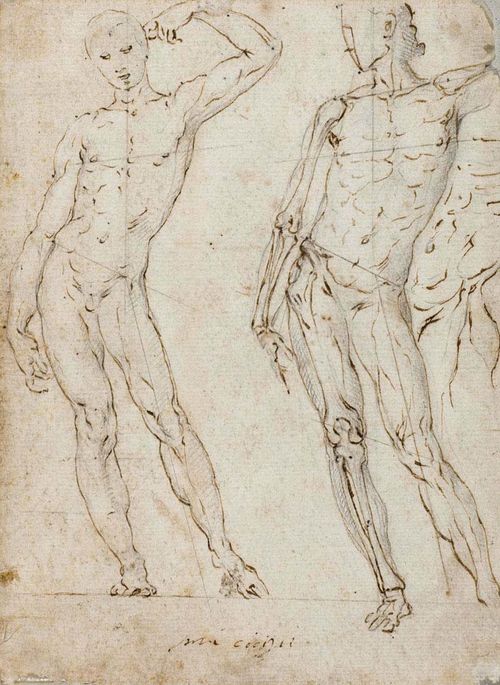 FLORENTINE SCHOOL, 16TH CENTURY Two boys as study of proportions and anatomy Pen in brown, graphite. Old inscription on lower margin in pen: (not identified). 18.7 x 13.7 cm