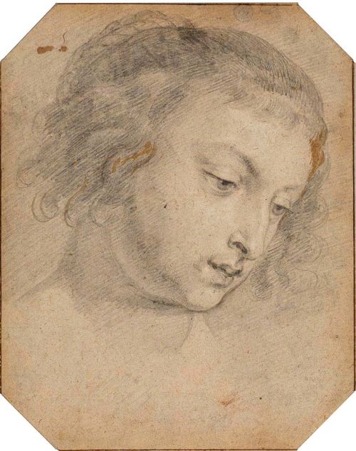 FLEMISH, 17TH CENTURY Portrait of a young woman. Graphite, with traces of brown sepia. Verso old inscription.: van Dyck 22.6 x 18 cm (corners cut).