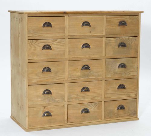 CHEST OF DRAWERS,in the rustic style. Pinewood. Rectangular body, the front with 15 drawers in 3 rows. 114x46x100 cm.