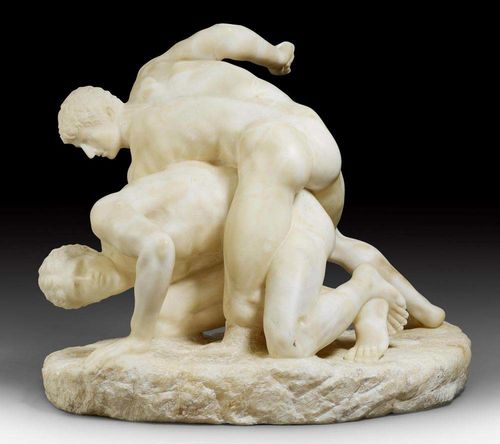 ALABASTER GROUP,after a sculpture by P. MAGNIER (Philippe Magnier, 1647-1715), Italy, 19th century. L 54 cm, H 45 cm.