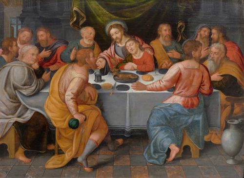 ANTWERP, END OF THE 16TH CENTURY The Last Supper. Oil on panel. 49.4 x 65 cm.