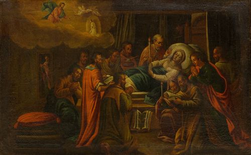 GERMANY, 18TH CENTURY Dormitio Beatae Mariae: The death of Mary. Oil on canvas. 47 x 79 cm.