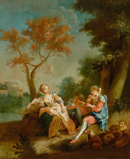 GERMANY, 18TH CENTURY Galant scene in a park. Oil on canvas. 77 x 61 cm.
