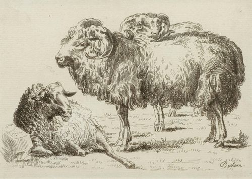 BERCHEM, NICOLAES (Haarlem 1620 - 1683 Amsterdam). Three sheep. Etching, 11 x 14.5 cm. Engraved number lower left. 20. Engraved signature lower right: Berchem. Framed.