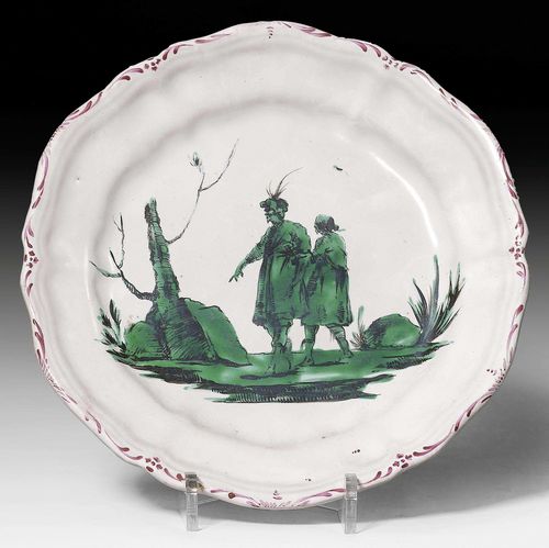 PLATE WITH COPPER GREEN DECORATION, FAENZA, 18TH CENTURY.D 23.5 cm.