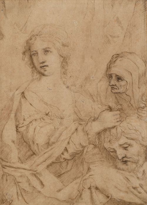 Workshop of SIRANI, ELISABETTA (1638 Bologna 1665). Judith with the head of Holofernes. Brown pen over brown chalk. 24.3 x 17 cm. Verso old numbering and inscription: Guido R. -