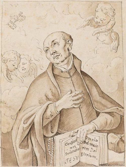 AUGSBURG, 18TH CENTURY Ignatius of Loyola in prayer. Black pen, brown wash. 15 x 11.1 cm.
