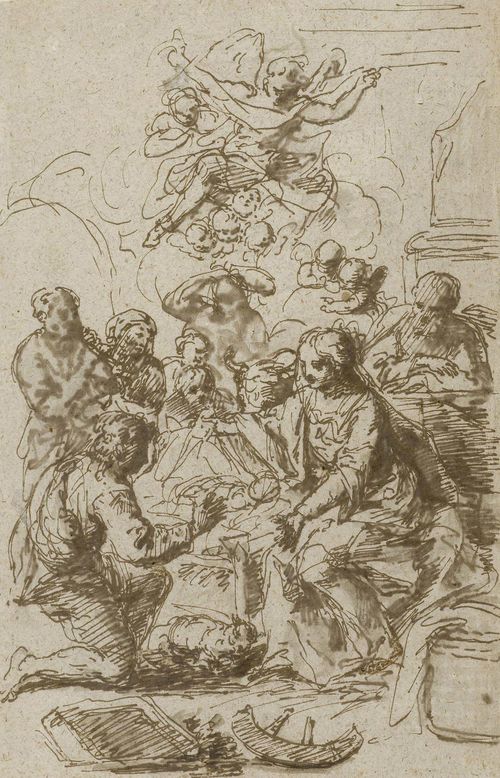 Attributed to RICCI, MARCO (Belluno 1676 - 1730 Venice ) Adoration of the shepherds. Pen and brush in brown. 32.5 x 20 cm. Provenance: - C.G. Boerner Leipzig, 19.2.1942, cat.-No.  518 - Private collection  Germany