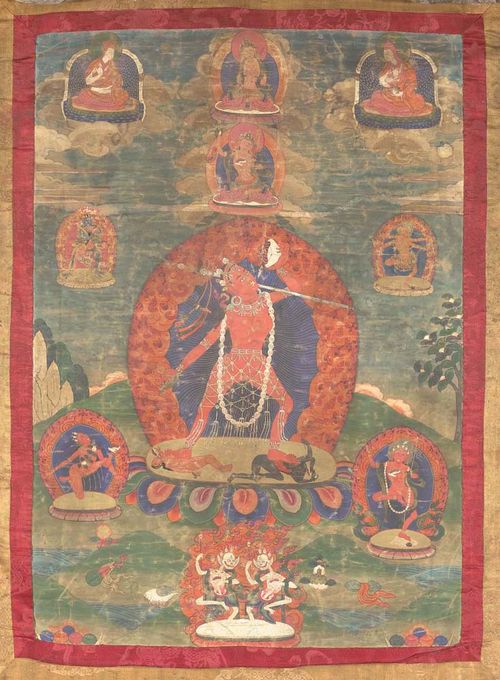 THANGKA DEPICTING SARVABUDDHA-DAKINI (NARO-DAKINI).Tibet, 18th century 59x41 cm. Tempera on canvas. Powerful depiction of red Dakini.