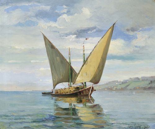 BAUDIT, LOUIS-AMÉDÉE (Mérignac 1870 - 1960 Geneva) Sailing ship on Lake Geneva. 1940. Oil on canvas. Signed and dated lower right: Louis Baudit. 1940. 50 x 61 cm.