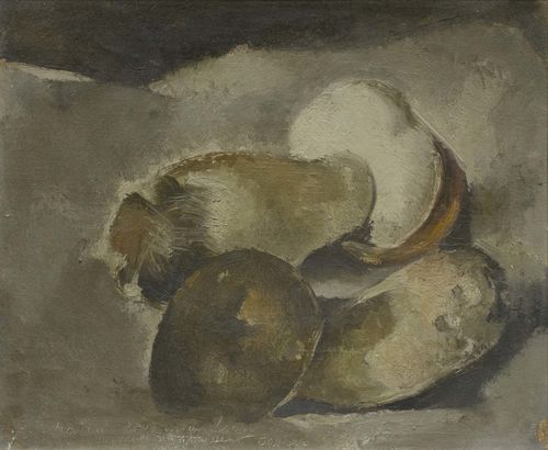 BOSSHARD, RODOLPHE THÉOPHILE (Morges 1889 - 1960 Chardonne) Porcini mushrooms. Oil on panel. Dedicated and signed lower left: Bosshard. 21 x 26 cm.