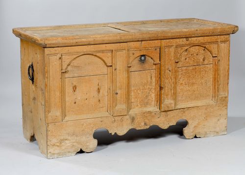CHEST,Grisons, dated 1693. Stone pine. Rectangular body. Front converted into double doors. 173x70x95 cm. Iron handles, not original. Modern lock.