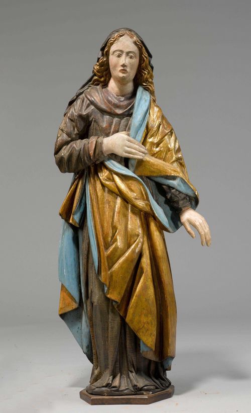MARY FROM A CRUCIFIXION GROUP,probably Tryol, 1st half of the 17th century Carved wood, with hollow back, also painted. H 120 cm. Repainted.