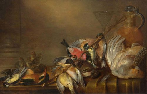 ADRIAENSSEN, ALEXANDER (before 1587 Antwerp 1661) Hunting still life with birds. Oil on canvas. Barely legibly signed lower left. 39 x 58.5 cm. Provenance: Swiss private collection. Fred G. Meijer of RKD, The Hague, has confirmed the authenticity of this work on the basis of a photograph.