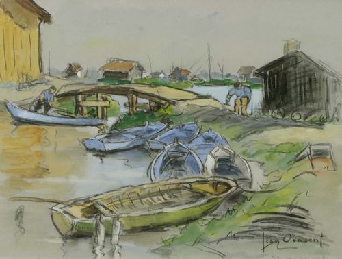 VINCENT-DARASSE, JEAN (1901 France 1983) La Tremblade, Charente. 1941. Pastel, watercolour and charcoal on paper. Signed, inscribed and dated lower right: Jean Vincent. La Tremblade, Charente, Jul 41. 50 x 65 cm.