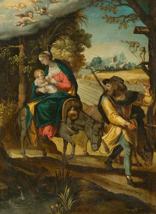 FLEMISH SCHOOL, LATE 16TH CENTURY The Holy Family on the Flight into Egypt. Oil on copper. 34 x 25.5 cm. Provenance: Swiss private collection.