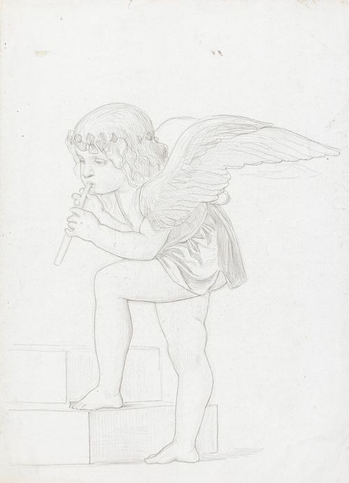 ANKER, ALBERT (1831 Ins 1910).After Giovanni Bellini. Angel making music. Pencil on wove paper, 31.5 x 22.5 cm.