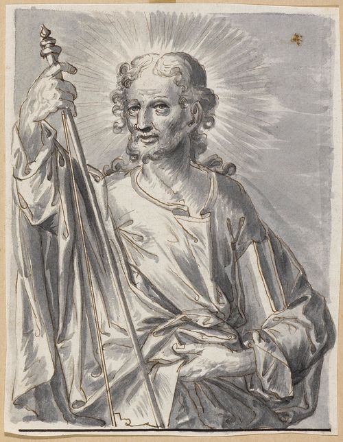 GERMAN, 18th century.Lot of 4 drawings depicting apostles: 1. Saint John 2. St. Peter 3. St. Jacob 4. Saint Andrew. Brown pen, brush in grey. Each ca. 14.5 x 11.5 cm.