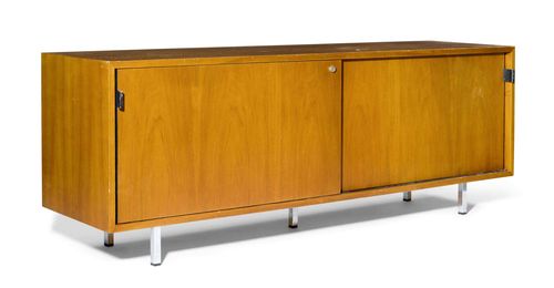 FLORENCE KNOLL (1917) SIDEBOARD, Model "116", Designed in 1952 for Knoll International Walnut, chromium steel and leather handles. 190x45x68 cm.