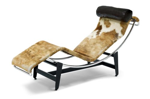 LE CORBUSIER, PIERRE JEANNERET & CHARLOTTE PERRIAND (1887 - 1965) (1896 - 1967) (1903-1999) CHAISE LONGUE, "LC4(B306)" model, designed in 1928 for Thonet Frères & Embru, Rüti. Early edition by Wohnbedarf. Chromed steel. Black painted metal and brown/white calfskin.