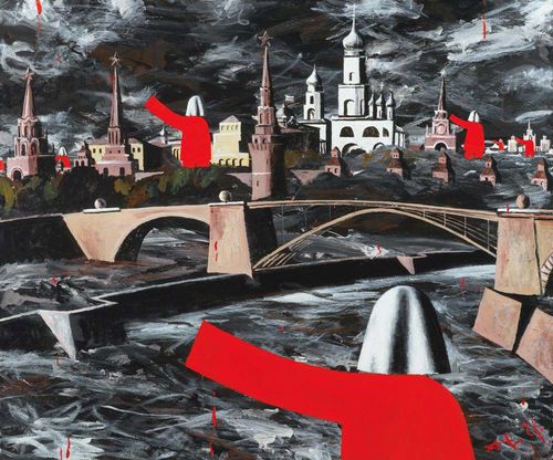 NOVIKOV, IGOR ALEXEJEVITCH (1961) From "The mystery of the Kremlin" 2. Oil on canvas. Monogrammed lower right. 100 x 120 cm