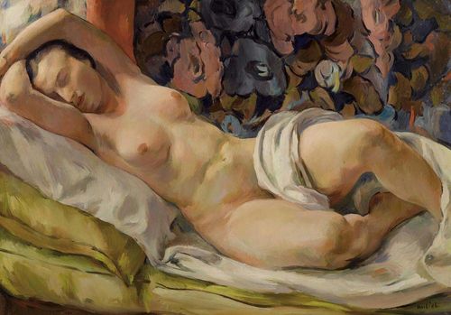 MILICH, ABRAHAM ADOLPHE (Tyszowel 1884 - 1964 Lugano) Reclining nude. 1929. Oil on canvas. Signed lower right: Milich. 82 x 116.5 cm.