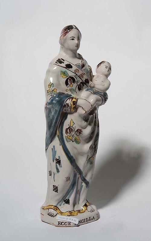 MADONNA AND CHILD, France late 18th century. The plinth inscribed 'Ecce Ancilla Domini'. H 31.5cm. Provenance: private collection, South Germany