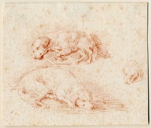 ART.- The Netherlands, probably 17th century. Three sleeping dogs. Ochre crayon drawing.11.5x13.2 cm.