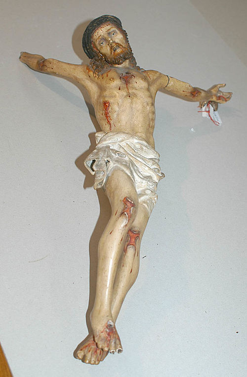 CORPUS CHRISTI,Baroque, Italy, ca. 1700. Papier-mâché, painted. Glass eyes. H ca. 48 cm. Fingers, in part missing. Requires some restoration.