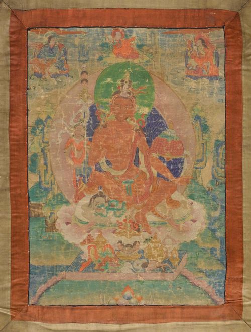 A THANKA OF A MAHASIDDHA. Tibet, ca. 18th c. 43x32 cm. Silk mount.