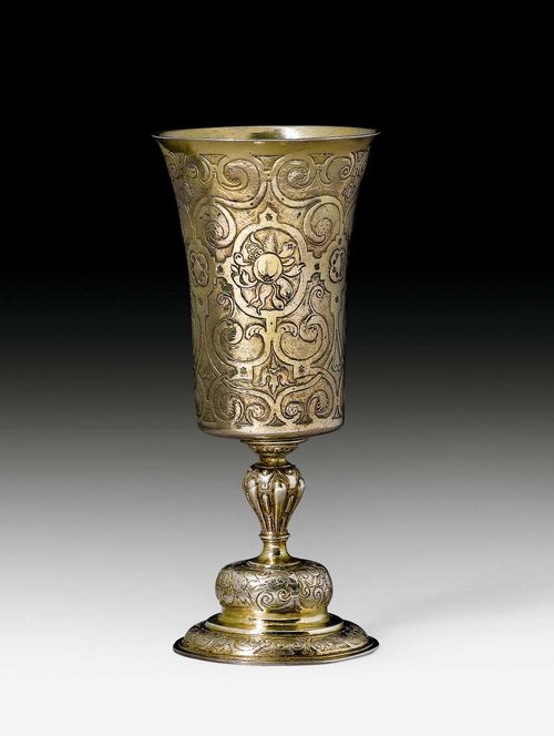 SILVER-GILT GOBLET,probably Augsburg 17th century. With maker's mark: G.S. Probably for Jerg (Georg) Sibenbuerger. H 18.3 cm. 171 g.