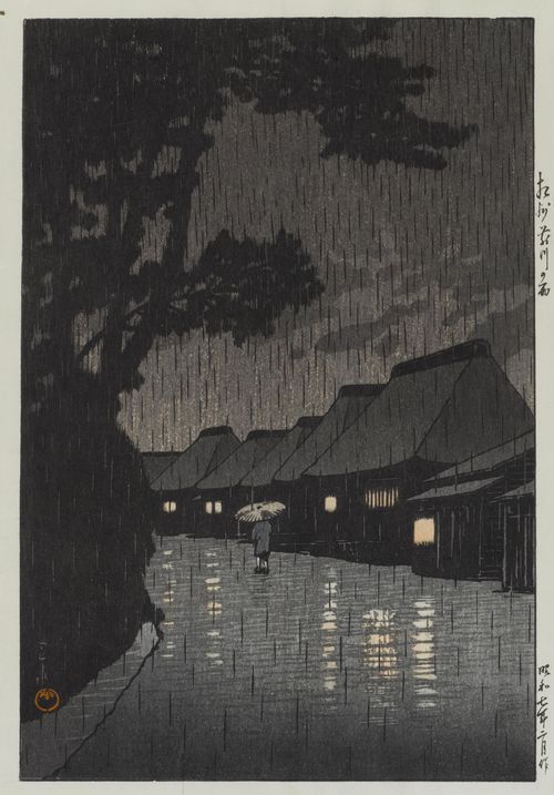 KAWASE HASUI (1883-1957). ÔBAN. "RAIN ON MAEKAWA RIVER AT SAGAMI PROVINCE".