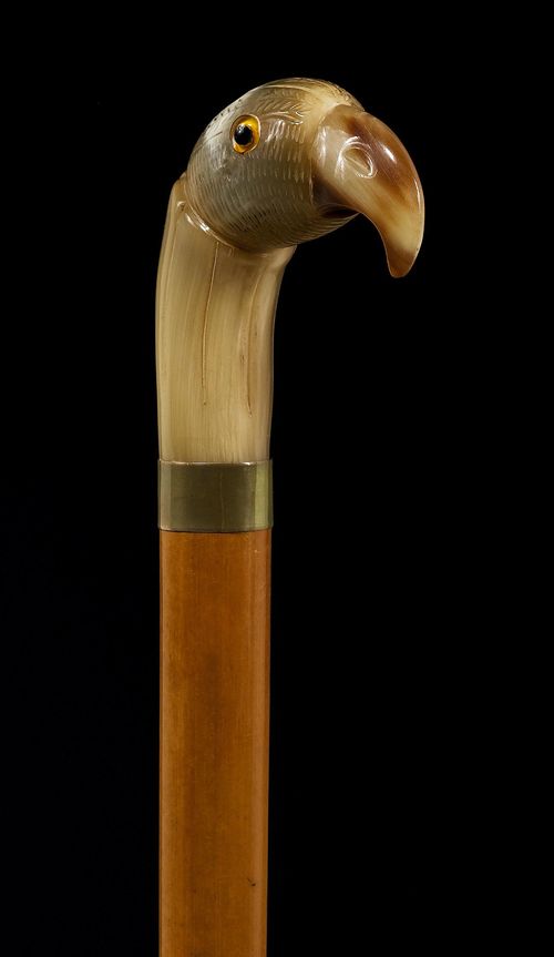 A WALKING STICK WITH PARROT HANDLE,