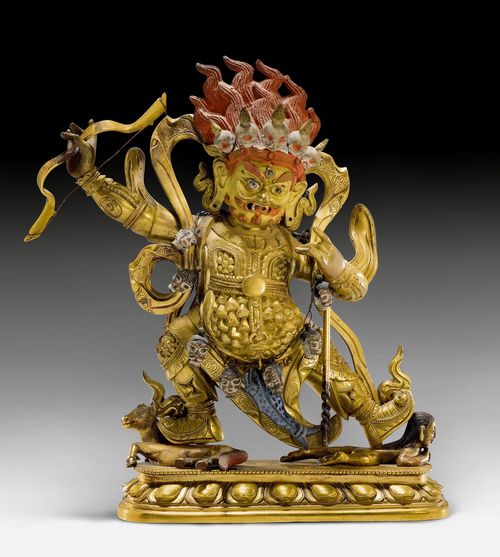 銅鎏金大紅司命像。漢藏式，18世紀，高度18.5釐米。