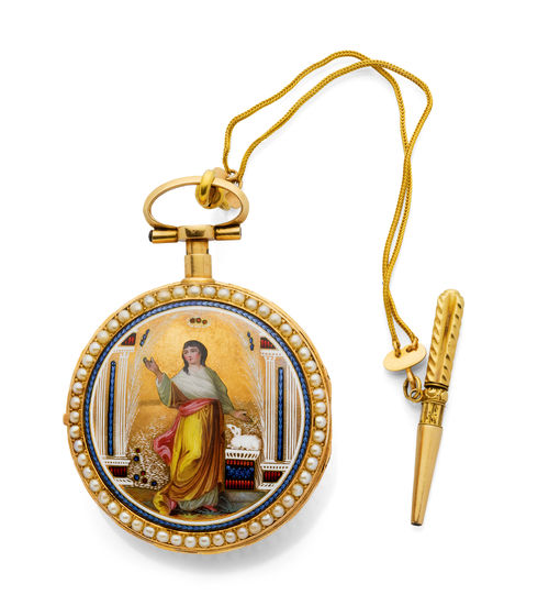 Duchéne gold and enamel pocket watch with repeater, ca. 1800.